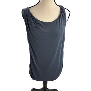 CAbi Top Womens L Blue Sleeveless Draped Scoop Neck Stretch Casual Blouse #294
